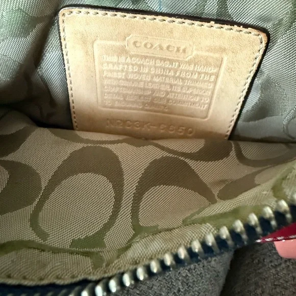 Coach Vintsge Denim Crossbody Bag with Red and Brown Accents - Picture 3 of 4